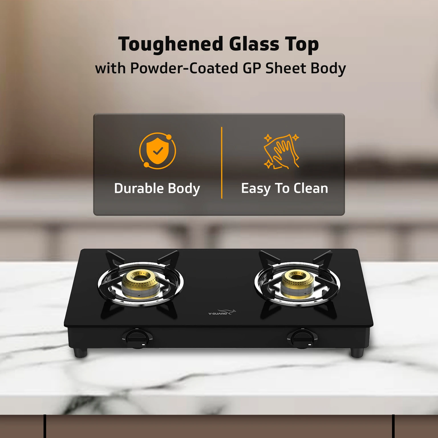 V-Guard VGD 260 PL Glass Manual Gas Stove (2 Burners)